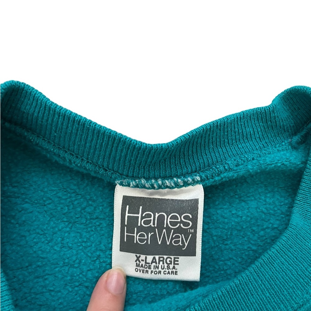 vintage 90s turquoise oversized baggy crewneck granny sweatshirt sweater - Picture 5 of 6